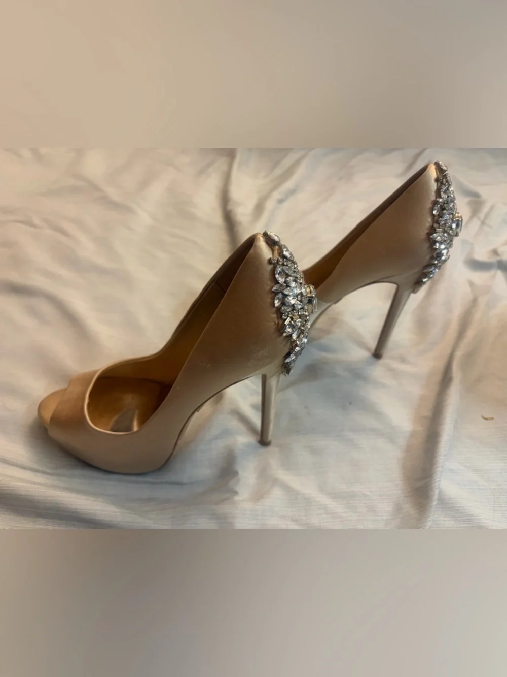 Badgley Mischka Kiara Embellished Peep-toe Pump Wedding Heel in Latte